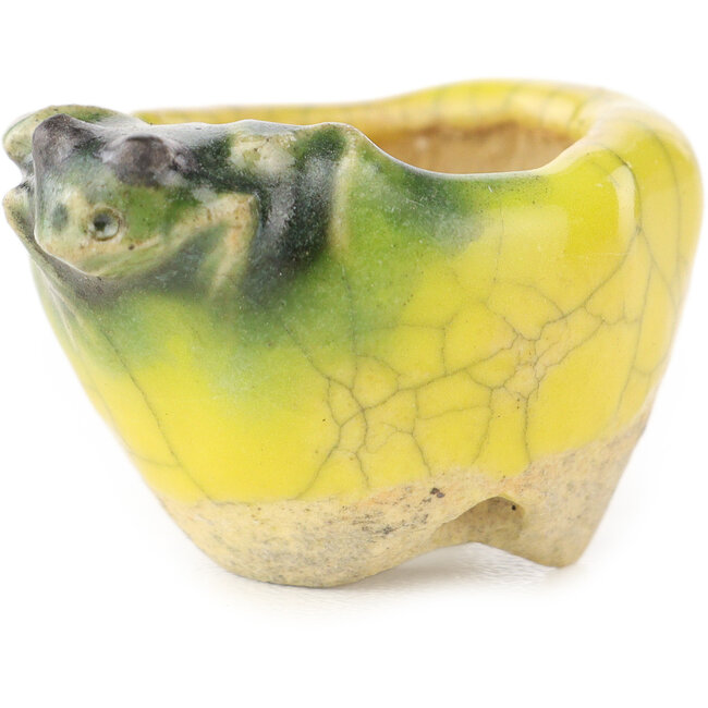 Vaso bonsai rotondo giallo e verde di Masashi Furumoto - 26 x 26 x 17 mm