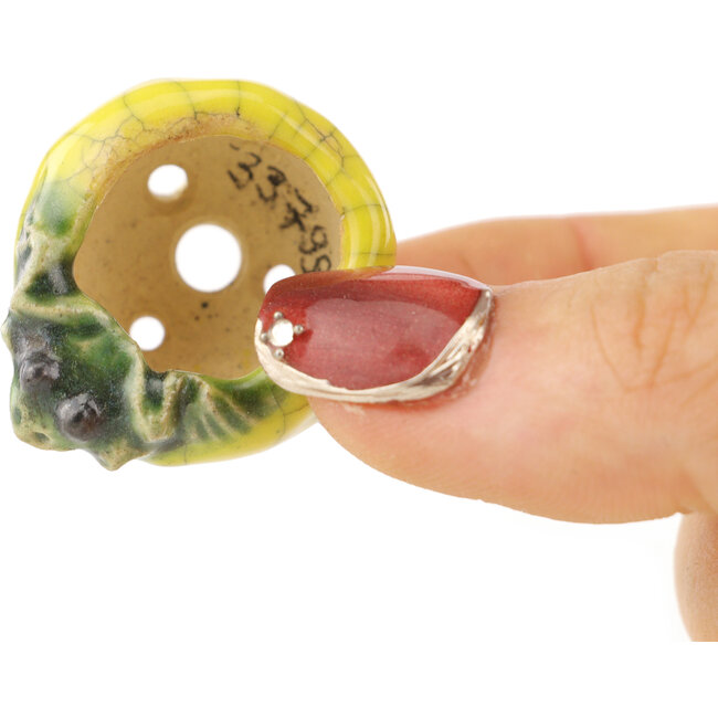 Ronde geel-groene bonsaipot van Masashi Furumoto - 26 x 26 x 17 mm