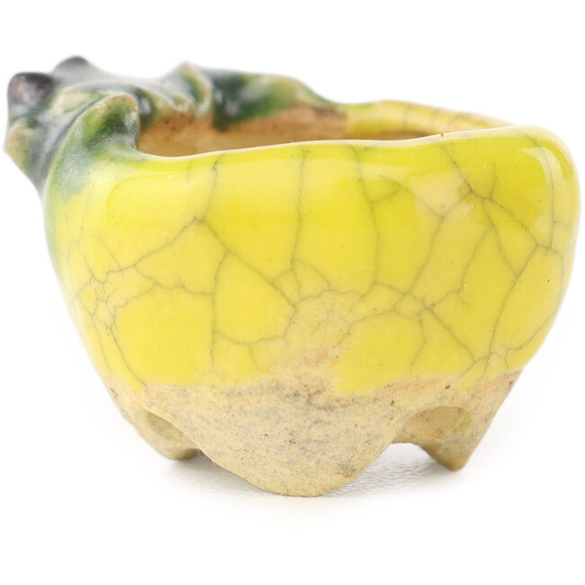 Ronde geel-groene bonsaipot van Masashi Furumoto - 26 x 26 x 17 mm