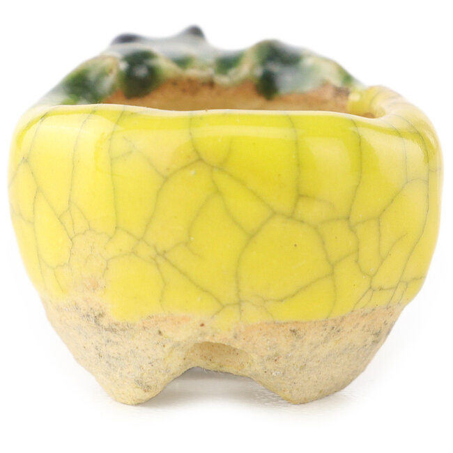 Ronde geel-groene bonsaipot van Masashi Furumoto - 26 x 26 x 17 mm