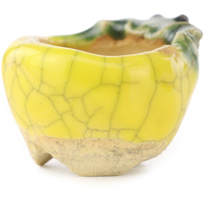 Vaso bonsai rotondo giallo e verde di Masashi Furumoto - 26 x 26 x 17 mm