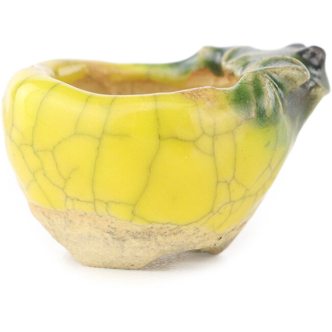 Round yellow and green bonsai pot by Masashi Furumoto - 26 x 26 x 17 mm