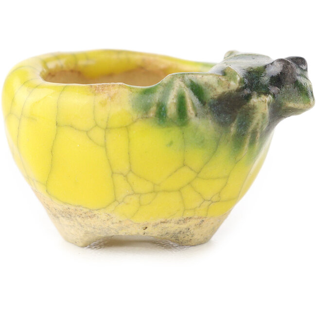 Pot à bonsaï rond jaune et vert de Masashi Furumoto - 26 x 26 x 17 mm