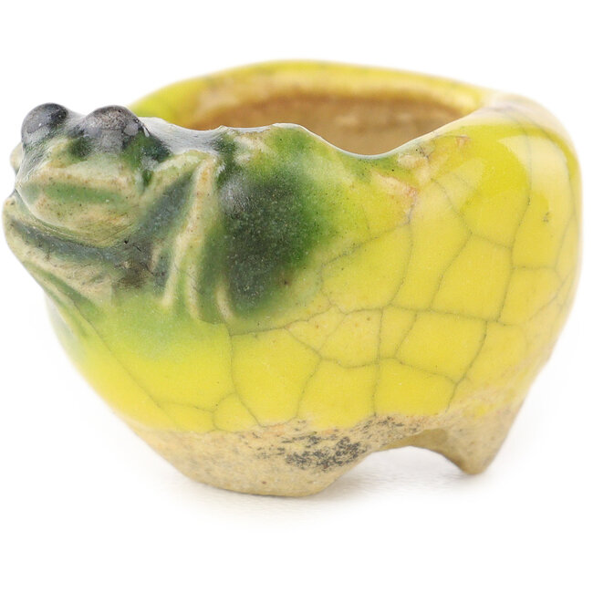 Round yellow and green bonsai pot by Masashi Furumoto - 25 x 25 x 15 mm