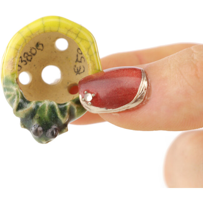 Ronde geel-groene bonsaipot van Masashi Furumoto - 26 x 26 x 17 mm