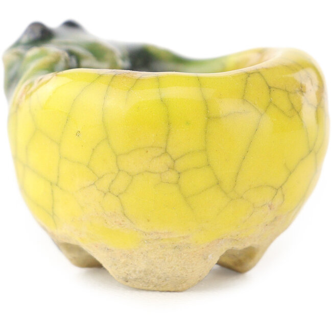Vaso bonsai rotondo giallo e verde di Masashi Furumoto - 25 x 25 x 15 mm