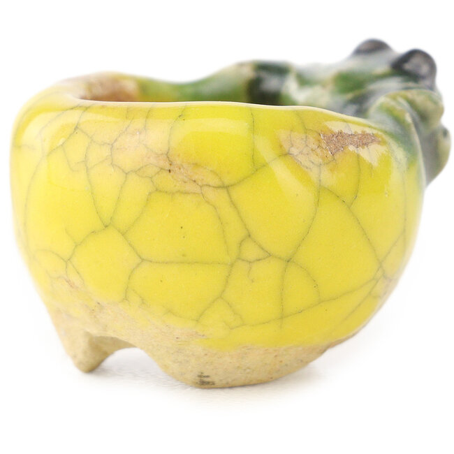 Ronde geel-groene bonsaipot van Masashi Furumoto - 25 x 25 x 15 mm