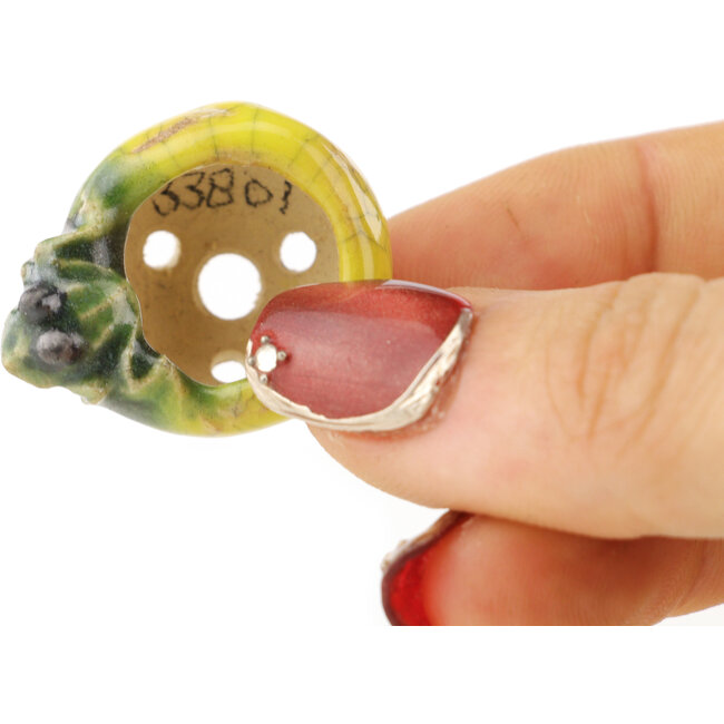 Maceta redonda amarilla y verde para bonsái de Masashi Furumoto - 25 x 25 x 15 mm