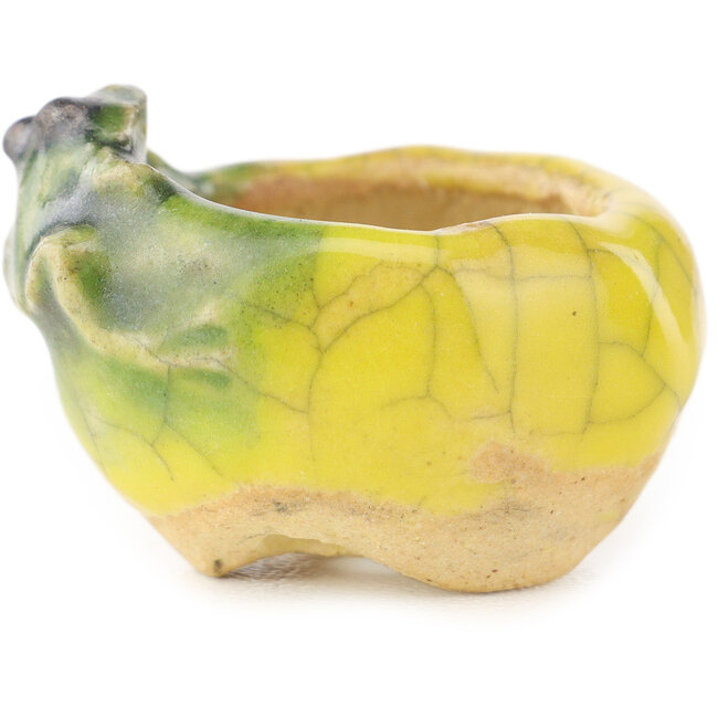 Vaso bonsai rotondo giallo e verde di Masashi Furumoto - 26 x 26 x 17 mm