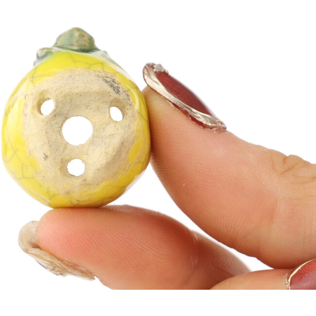 Ronde geel-groene bonsaipot van Masashi Furumoto - 25 x 25 x 15 mm