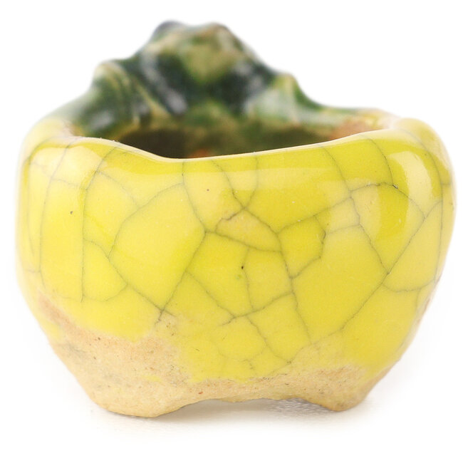 Ronde geel-groene bonsaipot van Masashi Furumoto - 26 x 26 x 17 mm