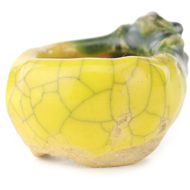 Ronde geel-groene bonsaipot van Masashi Furumoto - 26 x 26 x 17 mm