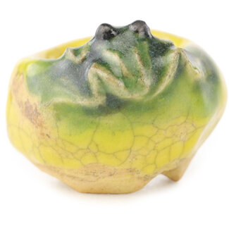 Masashi Furumoto Pot à bonsaï rond jaune et vert de 26 mm par Masashi Furumoto, Japon