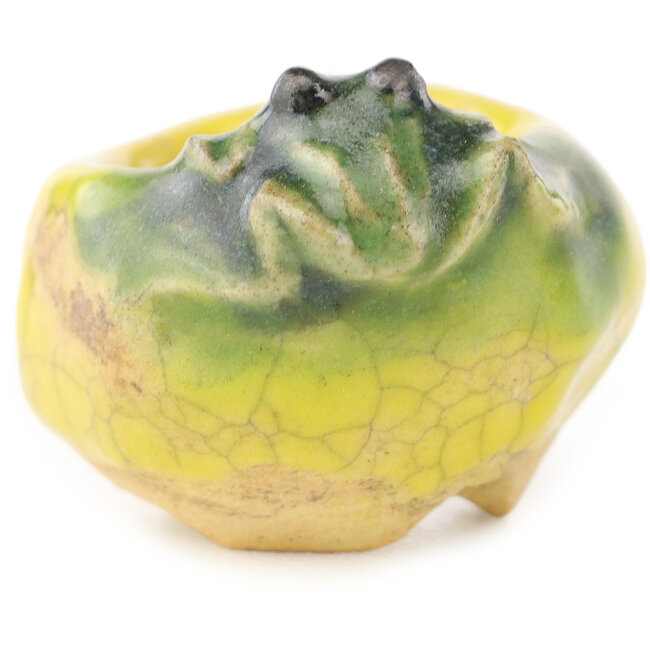 Pot à bonsaï rond jaune et vert de Masashi Furumoto - 26 x 26 x 17 mm
