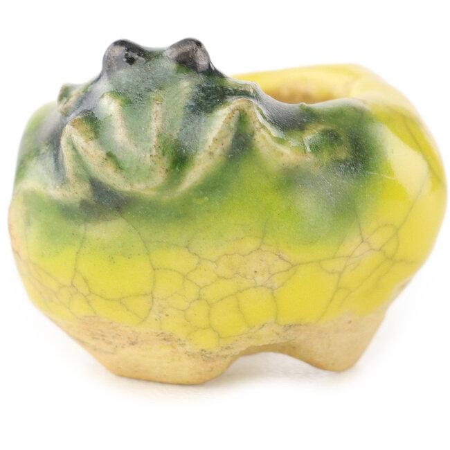 Vaso bonsai rotondo giallo e verde di Masashi Furumoto - 26 x 26 x 17 mm