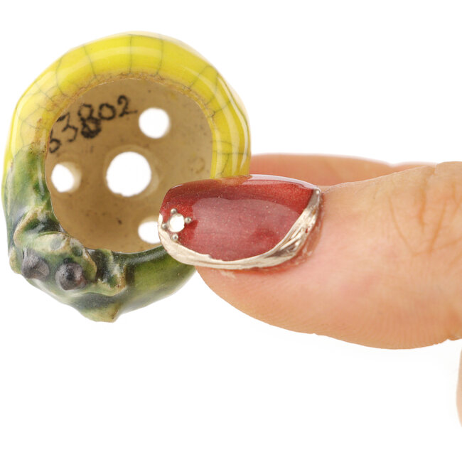 Pot à bonsaï rond jaune et vert de Masashi Furumoto - 26 x 26 x 17 mm