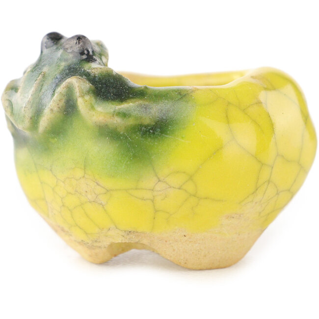 Round yellow and green bonsai pot by Masashi Furumoto - 26 x 26 x 17 mm
