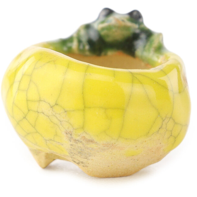 Vaso bonsai rotondo giallo e verde di Masashi Furumoto - 26 x 26 x 17 mm
