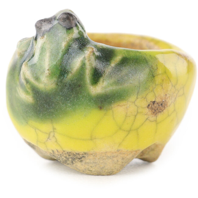 Pot à bonsaï rond jaune et vert de Masashi Furumoto - 24 x 24 x 18 mm