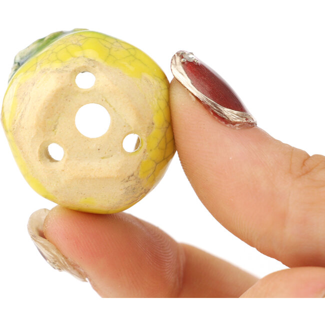 Maceta redonda amarilla y verde para bonsái de Masashi Furumoto - 26 x 26 x 17 mm