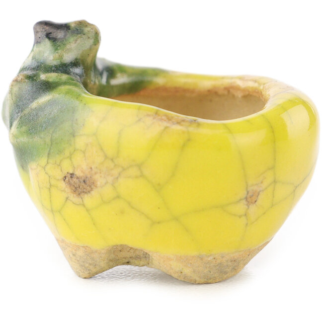 Maceta redonda amarilla y verde para bonsái de Masashi Furumoto - 24 x 24 x 18 mm