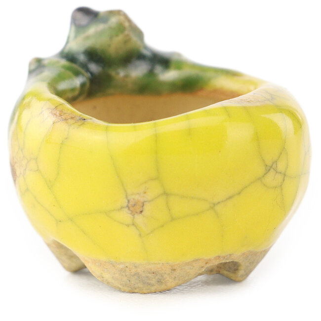 Ronde geel-groene bonsaipot van Masashi Furumoto - 24 x 24 x 18 mm