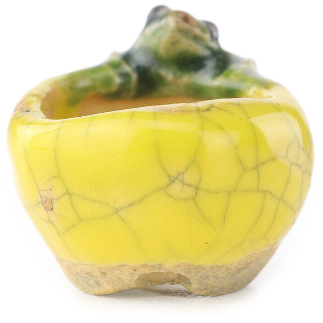 Vaso bonsai rotondo giallo e verde di Masashi Furumoto - 24 x 24 x 18 mm