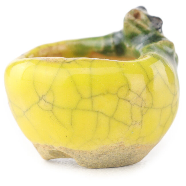 Round yellow and green bonsai pot by Masashi Furumoto - 24 x 24 x 18 mm
