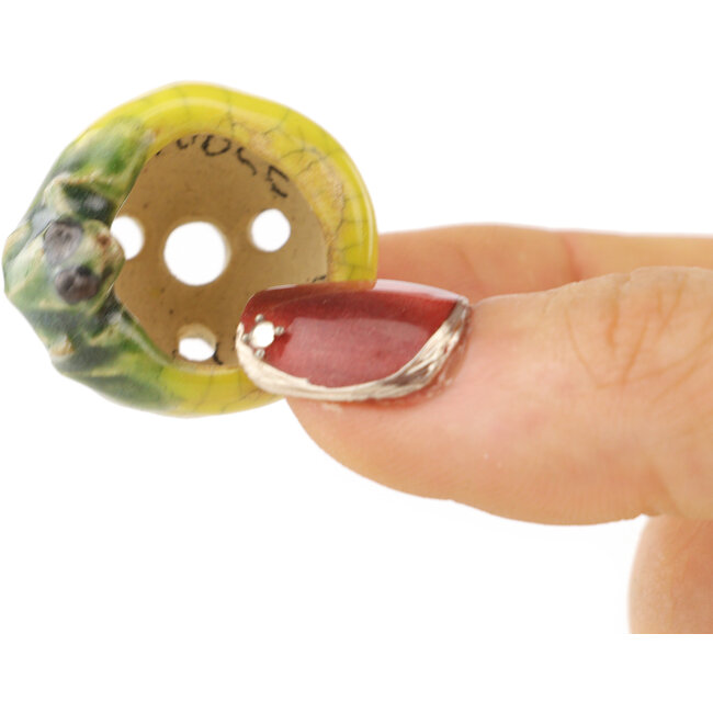 Vaso bonsai rotondo giallo e verde di Masashi Furumoto - 24 x 24 x 18 mm