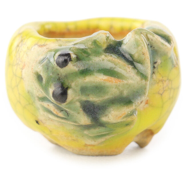 Pot à bonsaï rond jaune et vert de Masashi Furumoto - 24 x 24 x 18 mm