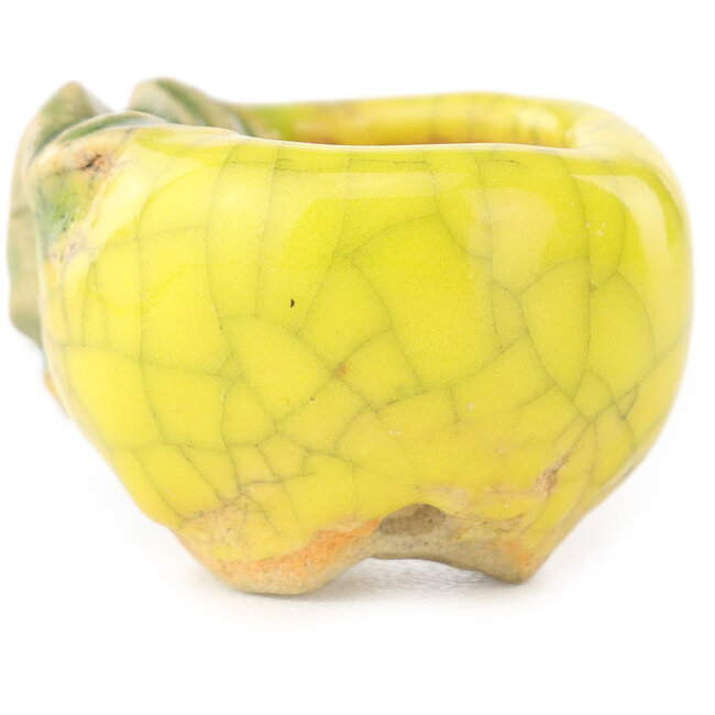 Pot à bonsaï rond jaune et vert de Masashi Furumoto - 24 x 24 x 18 mm