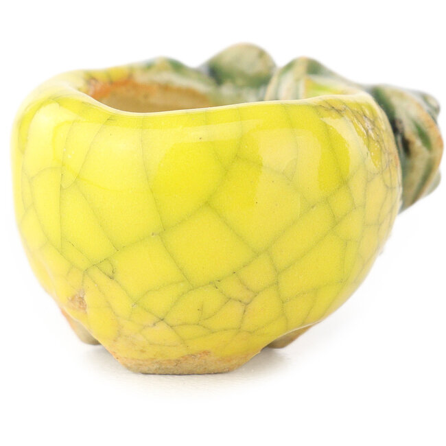 Ronde geel-groene bonsaipot van Masashi Furumoto - 24 x 24 x 18 mm