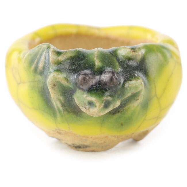 Pot à bonsaï rond jaune et vert de Masashi Furumoto - 24 x 24 x 18 mm