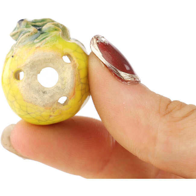 Pot à bonsaï rond jaune et vert de Masashi Furumoto - 24 x 24 x 18 mm