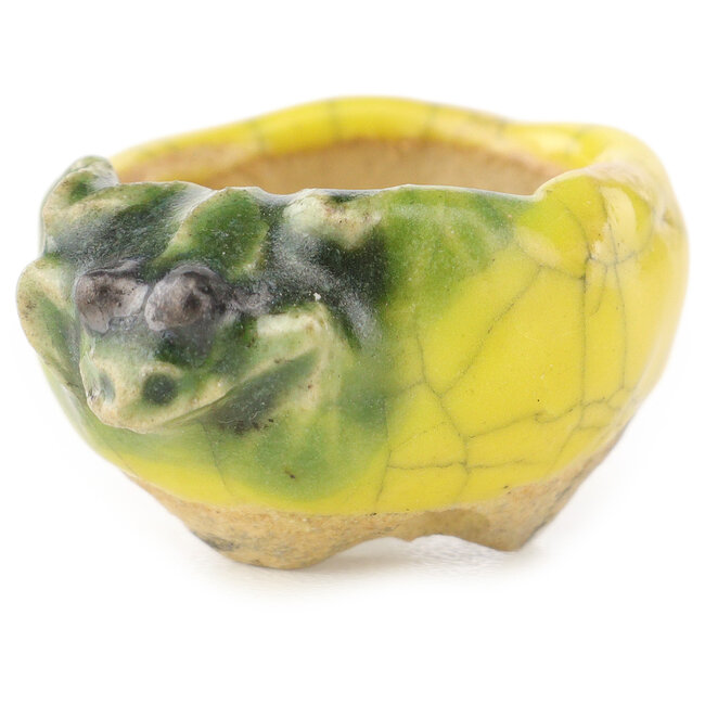 Ronde geel-groene bonsaipot van Masashi Furumoto - 24 x 24 x 18 mm