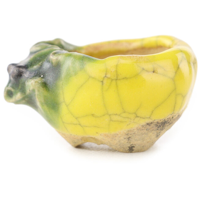 Vaso bonsai rotondo giallo e verde di Masashi Furumoto - 24 x 24 x 18 mm