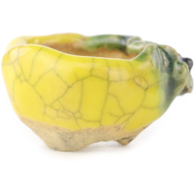 Ronde geel-groene bonsaipot van Masashi Furumoto - 24 x 24 x 18 mm