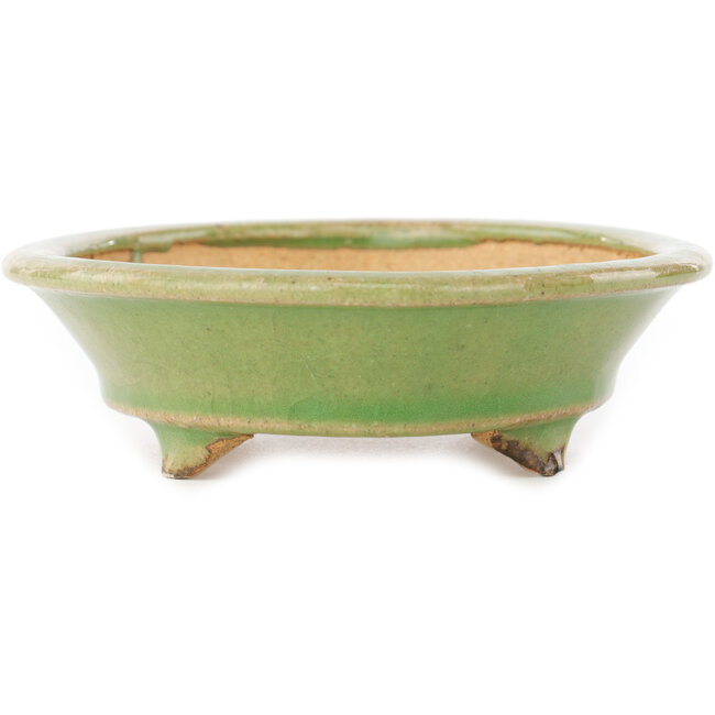 Oval green bonsai pot by Hattori - 165 x 130 x 40 mm