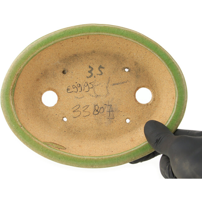 Ovale groene bonsai pot van Hattori - 165 x 130 x 40 mm
