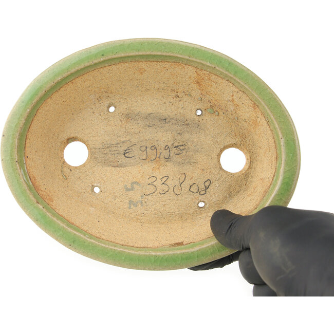 Oval green bonsai pot by Hattori - 167 x 130 x 35 mm