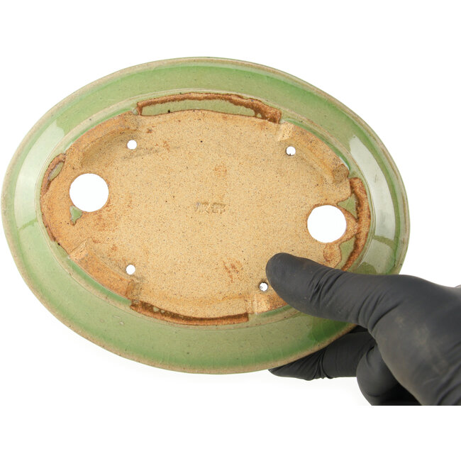 Oval green bonsai pot by Hattori - 167 x 130 x 35 mm