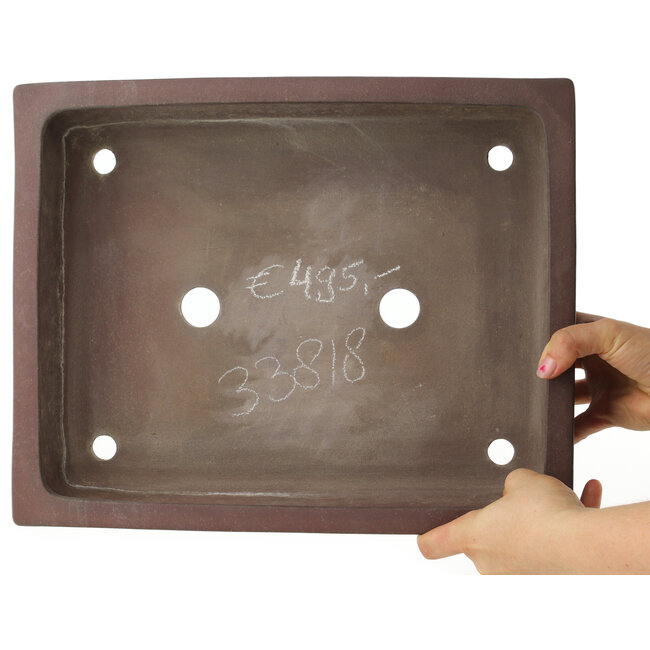 Rectangular unglazed bonsai pot by Yamaaki - 375 x 302 x 90 mm