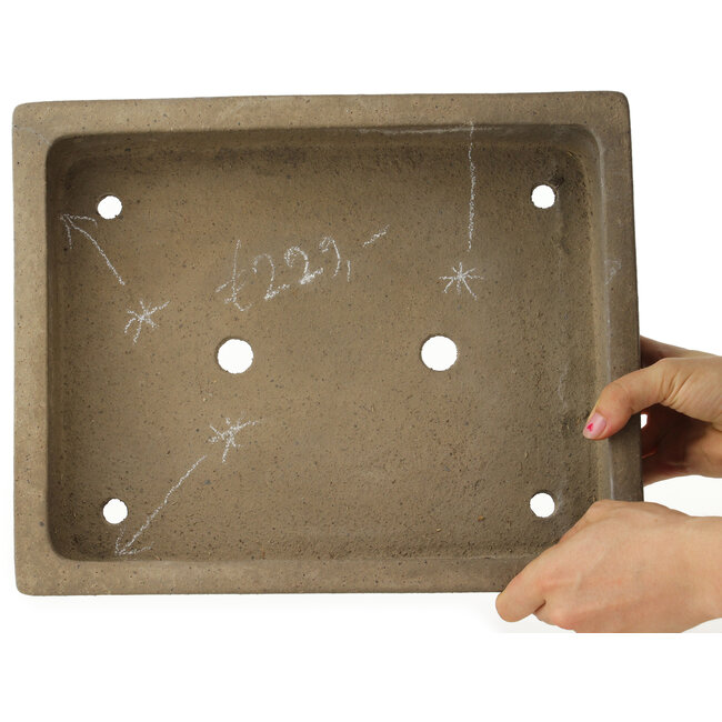 Rechthoekige ongeglazuurde bonsaipot van Hekisui - 345 x 278 x 75 mm