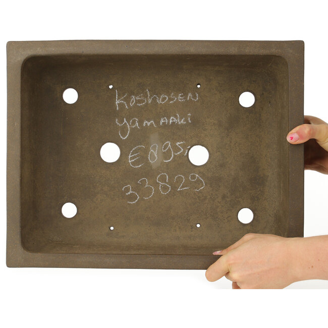 Rectangular unglazed bonsai pot by Yamaaki Koshosen (first generation) - 395 x 303 x 135 mm