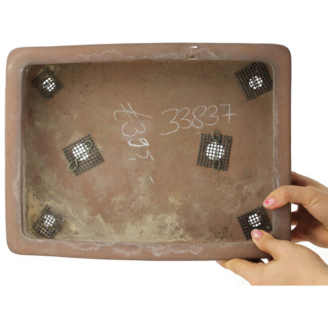 Rectangular unglazed bonsai pot by Sanpo - 340 x 258 x 90 mm