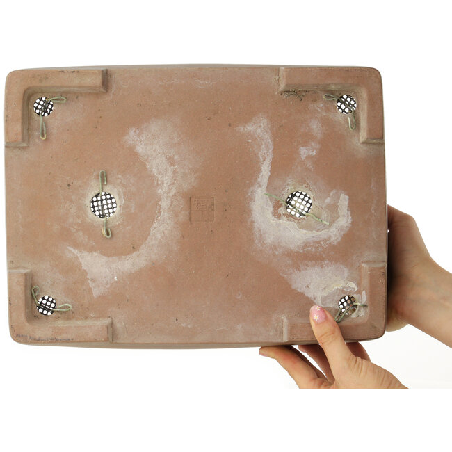 Rectangular unglazed bonsai pot by Sanpo - 340 x 258 x 90 mm