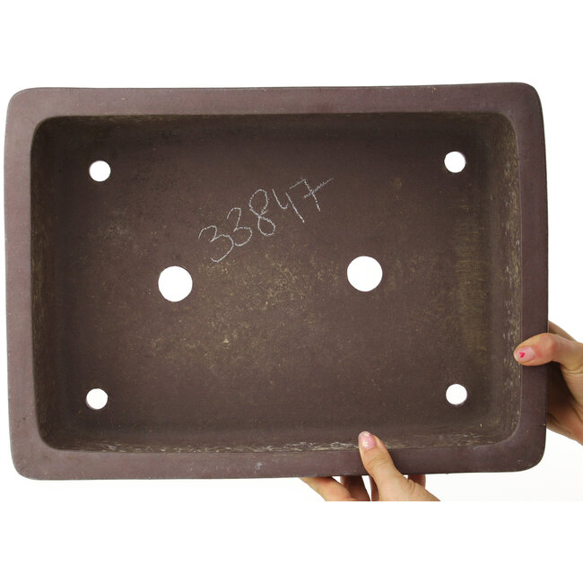 Rectangular unglazed bonsai pot by Yamaaki - 412 x 298 x 130 mm