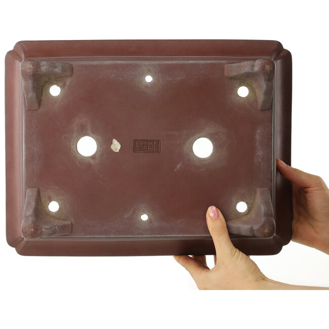 Rectangular unglazed bonsai pot by Yamaaki - 367 x 277 x 107 mm