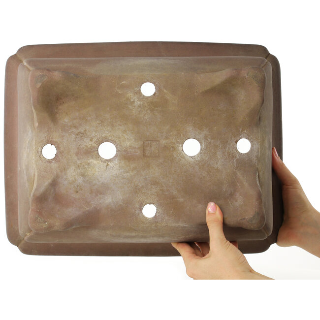 Rechthoekige ongeglazuurde bonsaipot van Keizan - 405 x 312 x 150 mm
