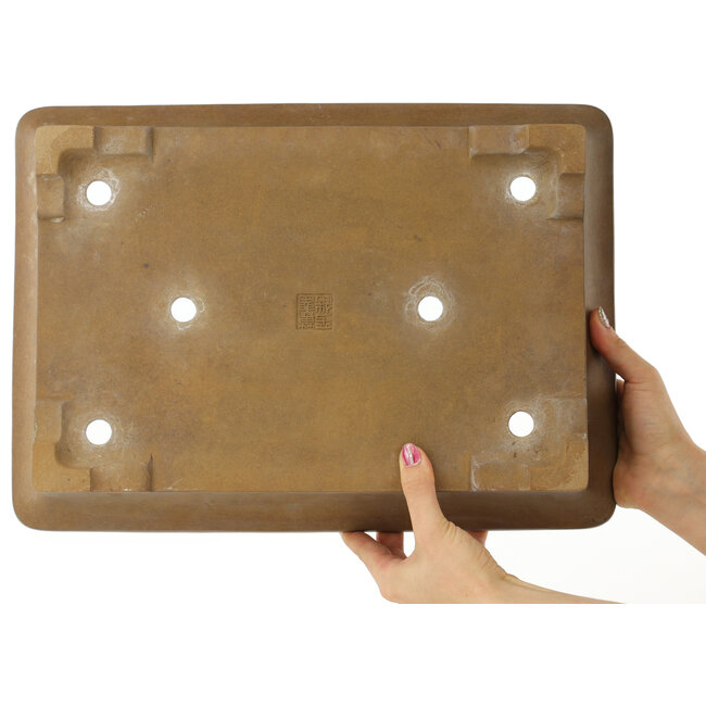 Maceta rectangular sin esmaltar para bonsái de Maruhei - 420 x 300 x 95 mm